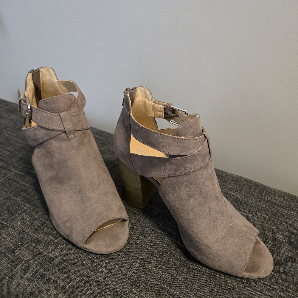 Joe Fresh Gray Heeled Boots with Peep-Toe Design